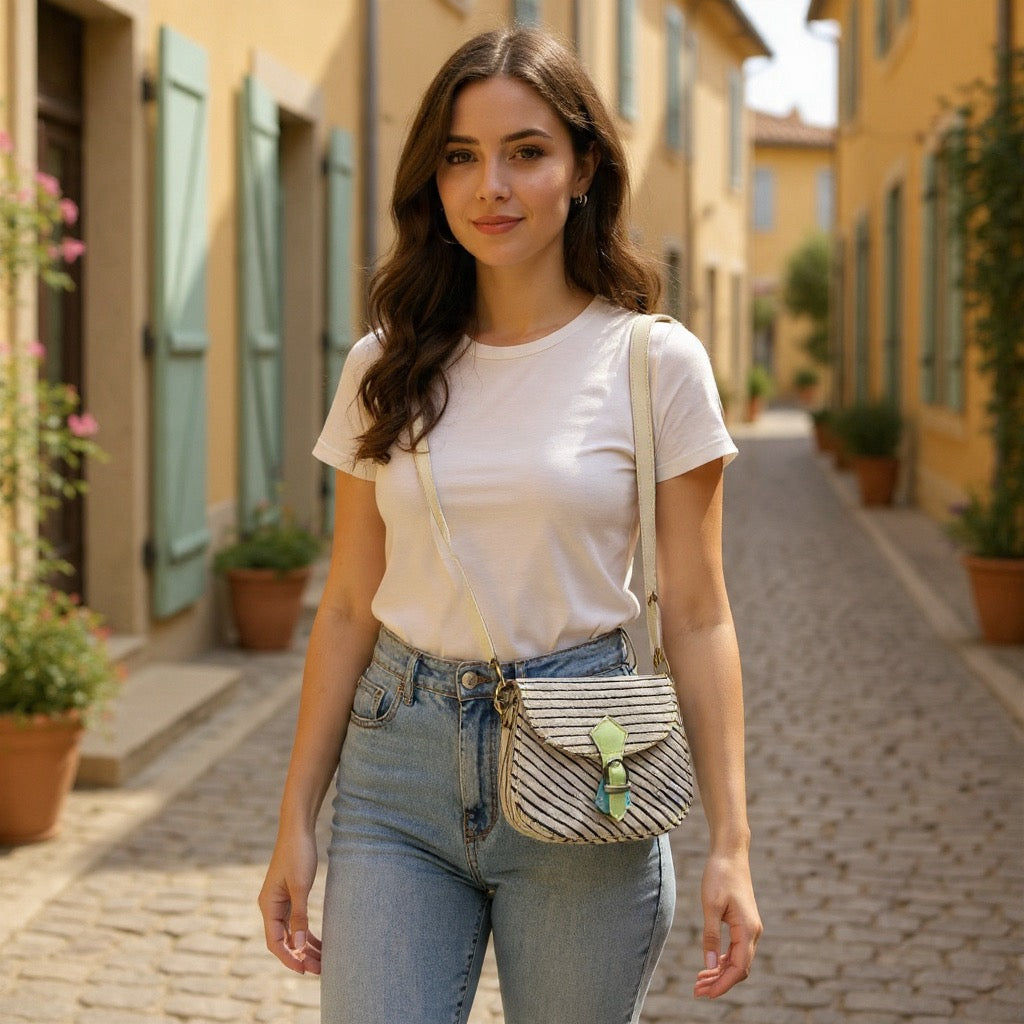 Cross body bag leather - Tula - Lime Field