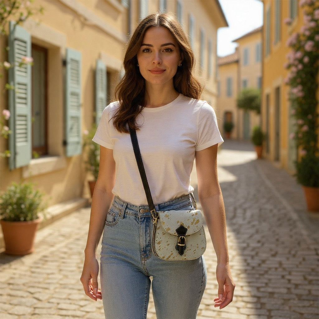 Cross body bag leather - Tula - White Gold Field