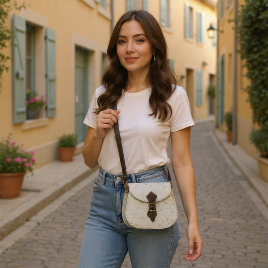 Cross body bag leather - Tula - Glided Chalk