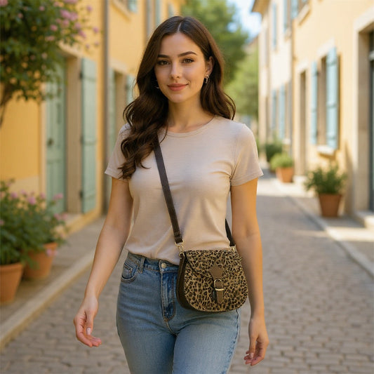 Cross body bag leather - Tula - Sienna Leopard