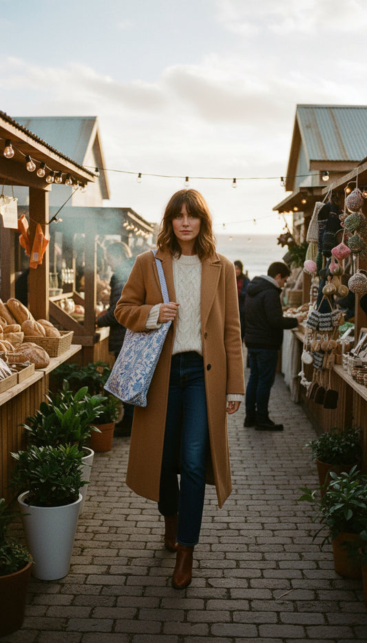 Large Tote Bag - The Willow -Blue Floral