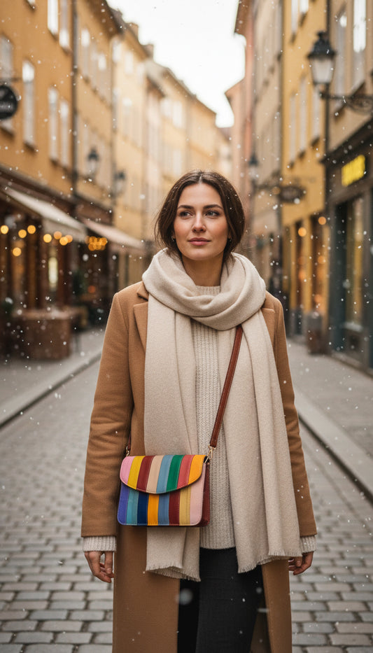 Handmade Leather Crossbody bag - Lola- Electric Rainbow
