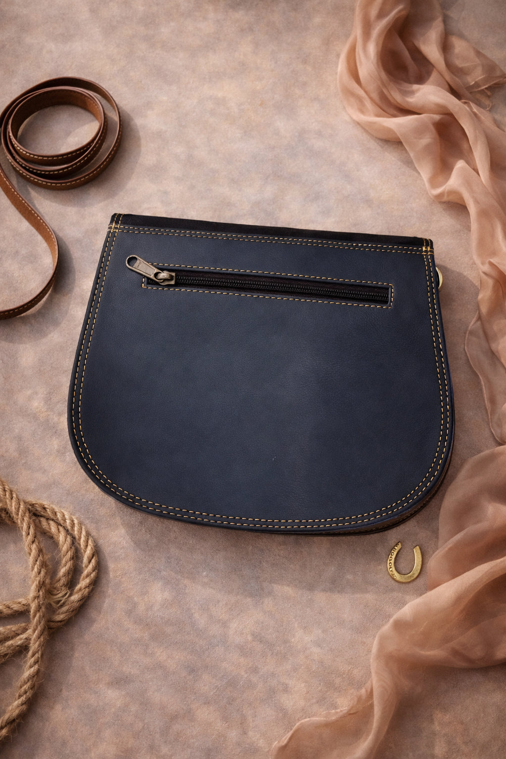 Handmade Leather Crossbody Bag - Romy in High Plains Blue, beautifully crafted from recycled leather with practical design.