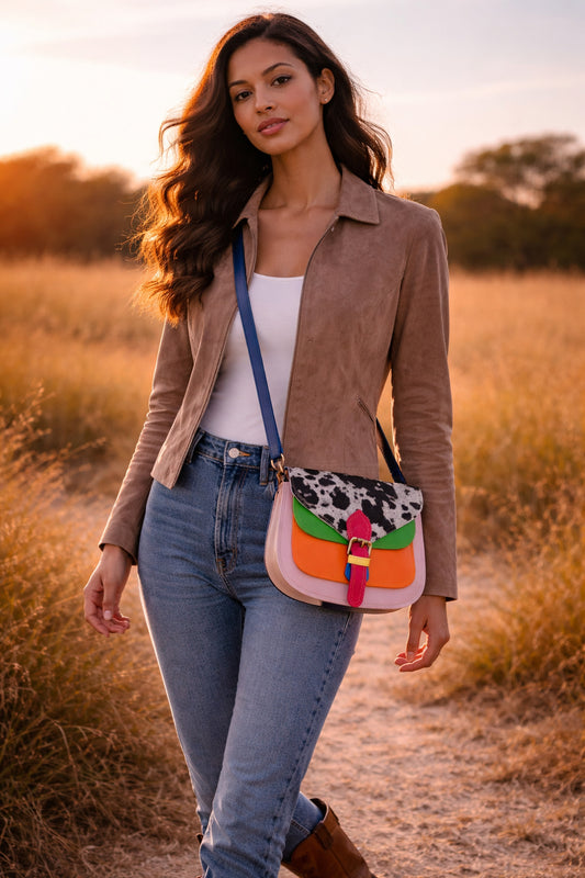 Handmade Leather Crossbody Bag - Romy - High Plains Sunset Ranch