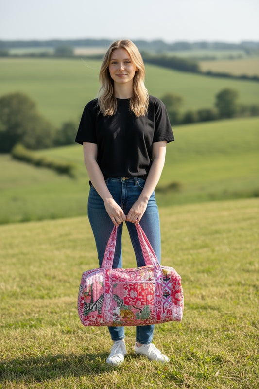 Handmade Patchwork duffle bag The Indira - Pink