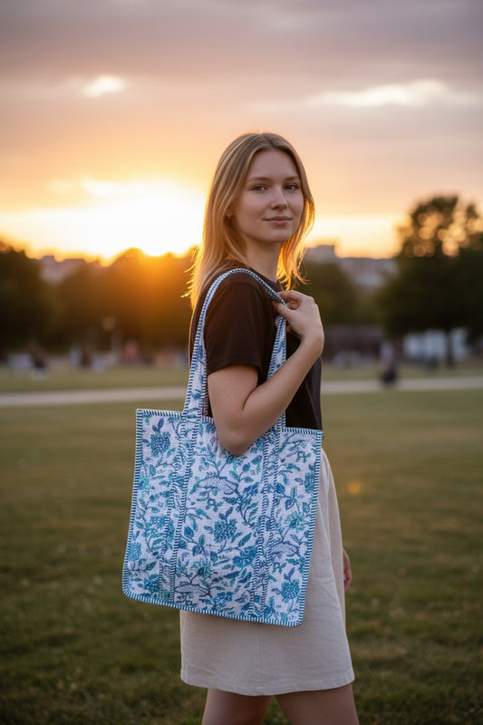 Large Tote Bag - The Willow -Blue Floral