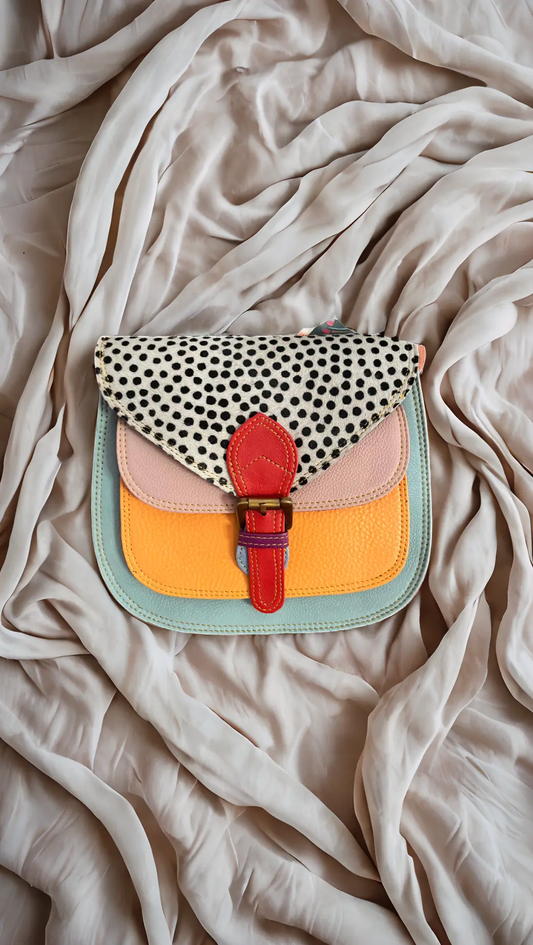 Handmade reclaimed leather cross body bag in pastel– Kit & Hop