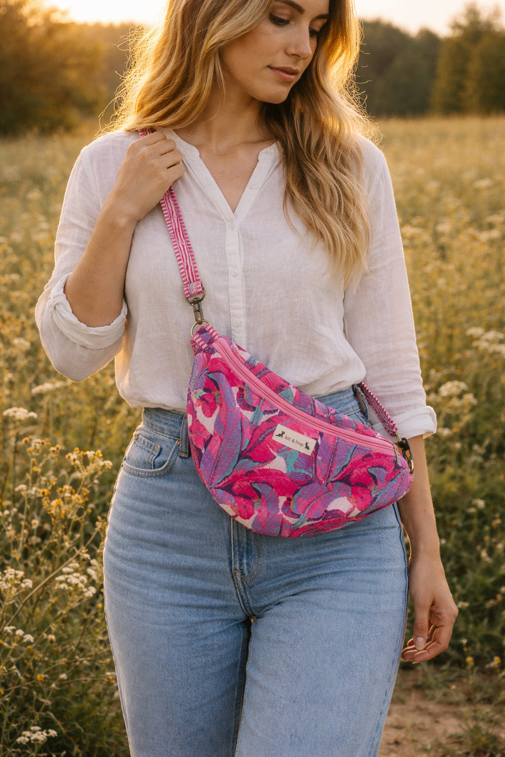 Handmade Cotton Half Moon Cross Body Bag - Elara - Wildflower Path
