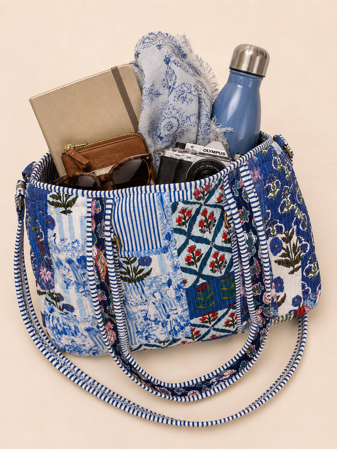 Handmade Duffle Bag - The Indria - Patchwork and Postcards - Skye