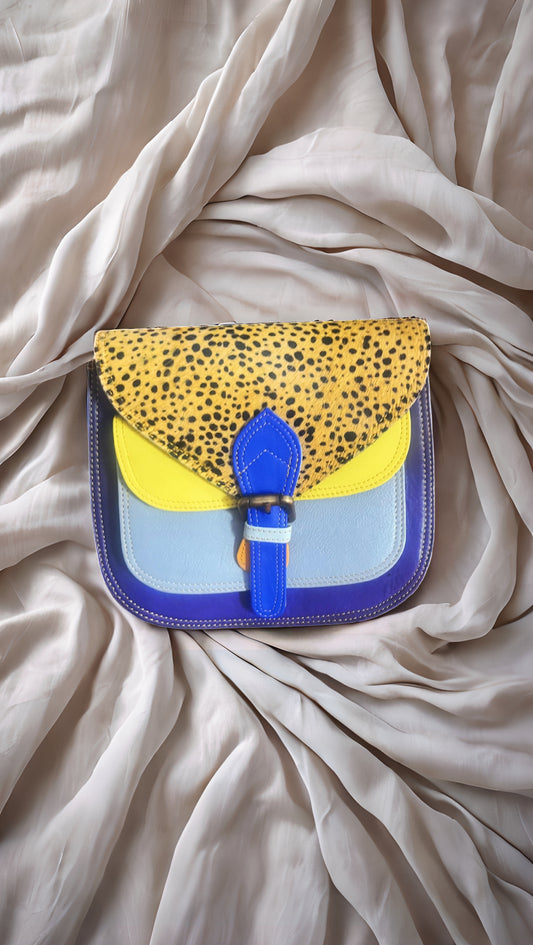 Handmade reclaimed leather cross body bag in blue