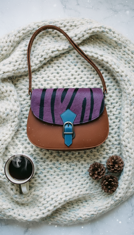 Handmade Leather Crossbody bag - Mira - Twilight Zebra