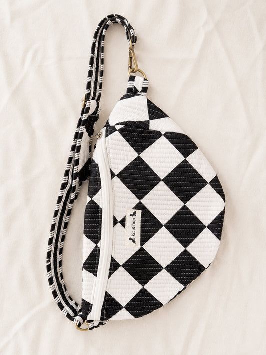 Handmade Cross Body Bag - Elara - Noir Check