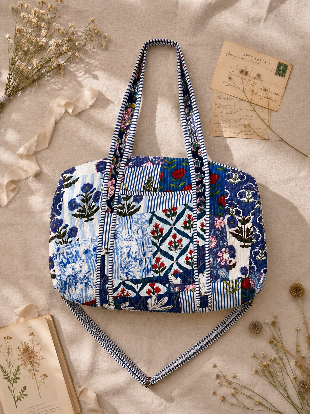 Handmade Duffle Bag - The Indria - Patchwork and Postcards - Skye