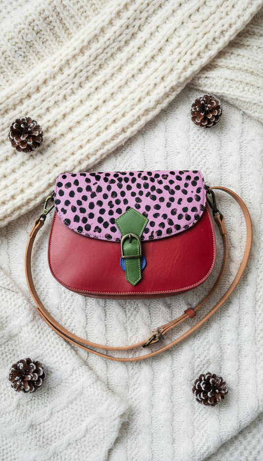 Handmade Leather Crossbody bag - Mira - Crimson Wild