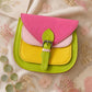 Handmade Leather Crossbody Bag - Romy in vibrant pink, yellow and green, beautifully crafted from recycled leather.