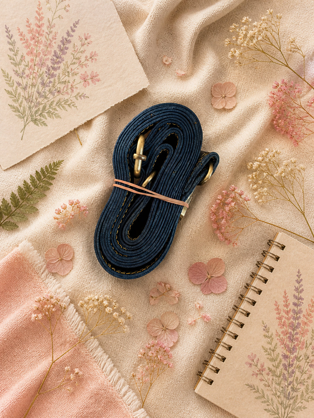 Handmade Leather Crossbody Bag - Romy - Painted Garden - Marigold on a textured background with floral elements.