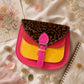 Handmade Leather Crossbody Bag - Romy - Painted Garden -Mimosa in vibrant colors with a leopard print flap.