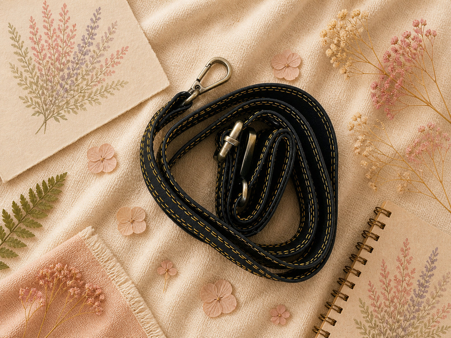 Handmade Leather Crossbody Bag - Romy - Painted Garden - Saffron featuring vibrant orange and leopard print design.