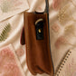 Handmade Leather Crossbody Bag - Romy - Painted Garden - Saffron featuring vibrant orange and leopard print design.