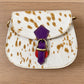 CROSS BODY BAG leather Tula bag in lavender with unique spotted design and colorful buckle closure