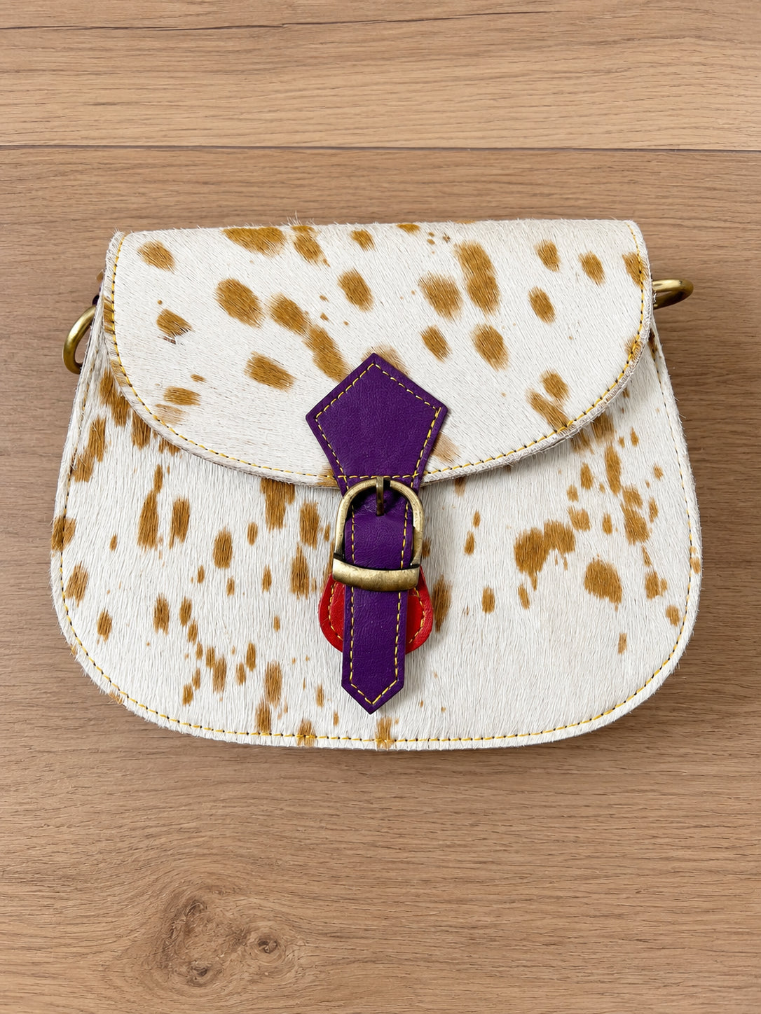 CROSS BODY BAG leather Tula bag in lavender with unique spotted design and colorful buckle closure