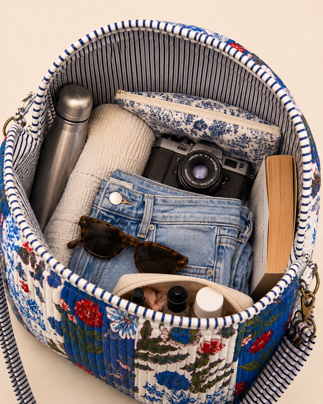 Handmade Duffle Bag - The Indria - Patchwork and Postcards - Skye