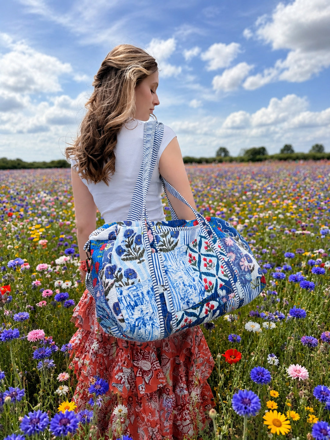 Handmade Duffle Bag - The Indria - Patchwork and Postcards - Skye