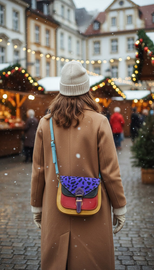 Leather Cross Body Bag - Romy - Purple Leopard