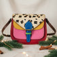 Leather Cross Body Bag - Romy -Red and Animal Print