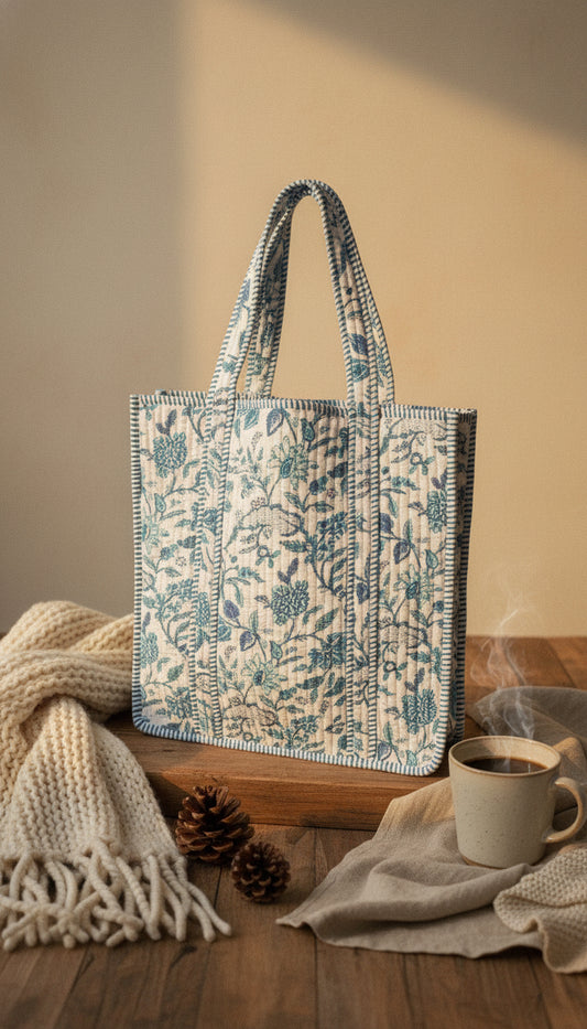 Large Tote Bag - The Willow -Blue Floral