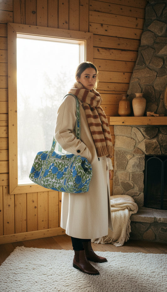 Patchwork Weekend Bag  The Indira - Green and Blue