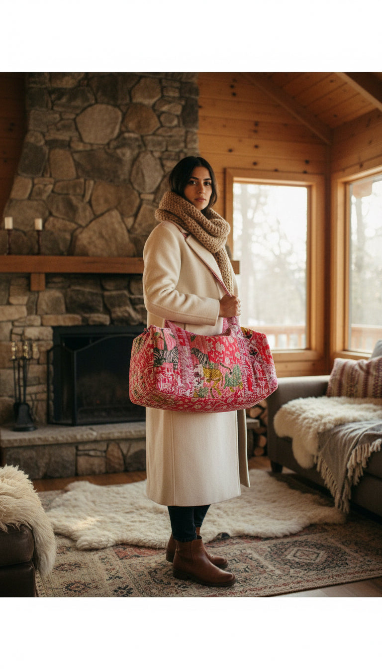 Handmade Patchwork duffle bag  The Indira - Pink