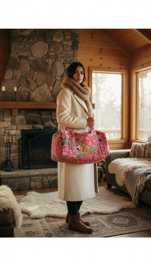 Handmade Patchwork duffle bag  The Indira - Pink