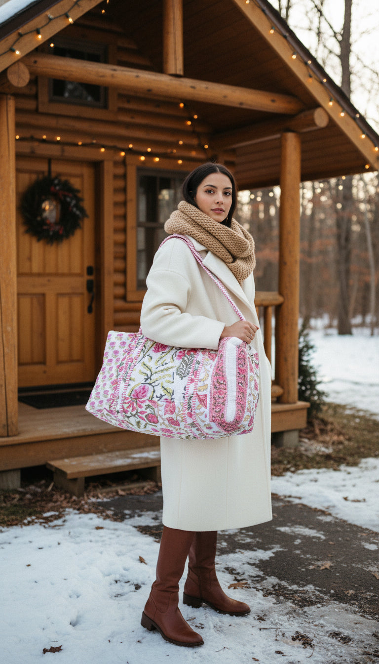 Handmade patchwork DUFFLE bag – The Indria sustainable travel duffle bag