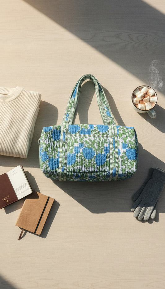 Patchwork Weekend Bag  The Indira - Green and Blue