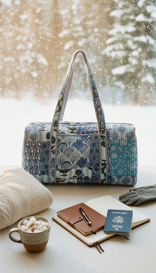 Handmade Patchwork duffle bag  The Indira - blues