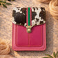 Handmade Leather Crossbody Bag - Alba in Capri Blue with leopard print flap and pink stripe.