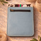 Handmade Leather Crossbody Bag - Alba in Capri Blue with leopard print flap and pink stripe.