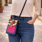 Handmade Leather Crossbody Bag - Alba in Capri Blue with leopard print flap and pink stripe.