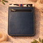 Handmade Leather Crossbody Bag - Alba in Capri Blue with leopard print flap and pink stripe.