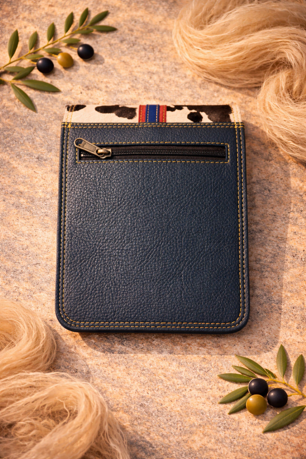 Handmade Leather Crossbody Bag - Alba in Capri Blue with leopard print flap and pink stripe.