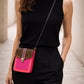 Handmade Leather Crossbody Bag - Alba - Permanence - Tramonto Rosa in vibrant colors with leopard print flap.