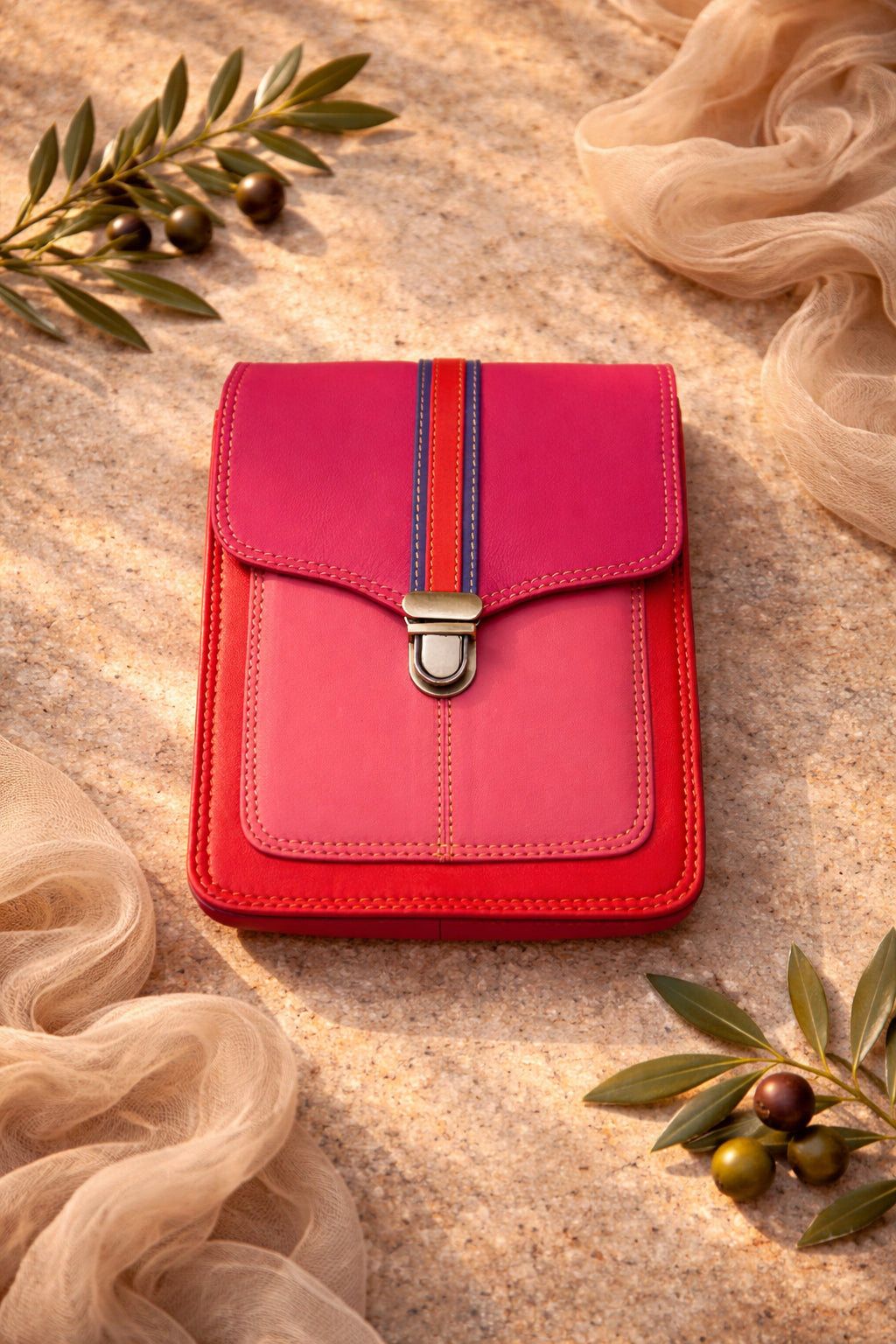 Handmade Leather Crossbody Bag with leopard print flap and pink body, stylish and practical for everyday use.