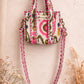 Handmade Cotton Mini Tote Bag - Lila - Wild Meadow - Arlo displayed on a wall with floral decor.