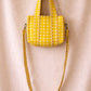 Handmade Cotton Mini Tote Bag - Lila in a yellow checked pattern, featuring adjustable straps and a soft, lightweight design.