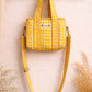 Handmade Cotton Mini Tote Bag - Lila in a yellow checked pattern, featuring adjustable straps and a soft, lightweight design.