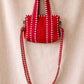 Handmade Cotton Mini Tote Bag - Lila - Wild Meadow - Peony displayed on a wall hook with floral background.