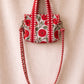 Handmade Cotton Mini Tote Bag - Lila - Wild Meadow - Poppy hanging on a wooden hook, showcasing its floral design.
