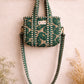 Handmade Cotton Mini Tote Bag - Lila - Wild Meadow - Olive hanging on a wooden hook with a stylish design.