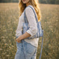 Handmade Cotton Mini Tote Bag - Lila - Wild Meadow -Skye, featuring blue and white floral design, lightweight and practical.